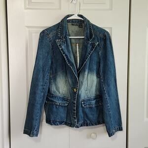 Periscope 2 Tone Collared 1 Button Pleated Bust Long Sleeve Jean Jacket Blazer L